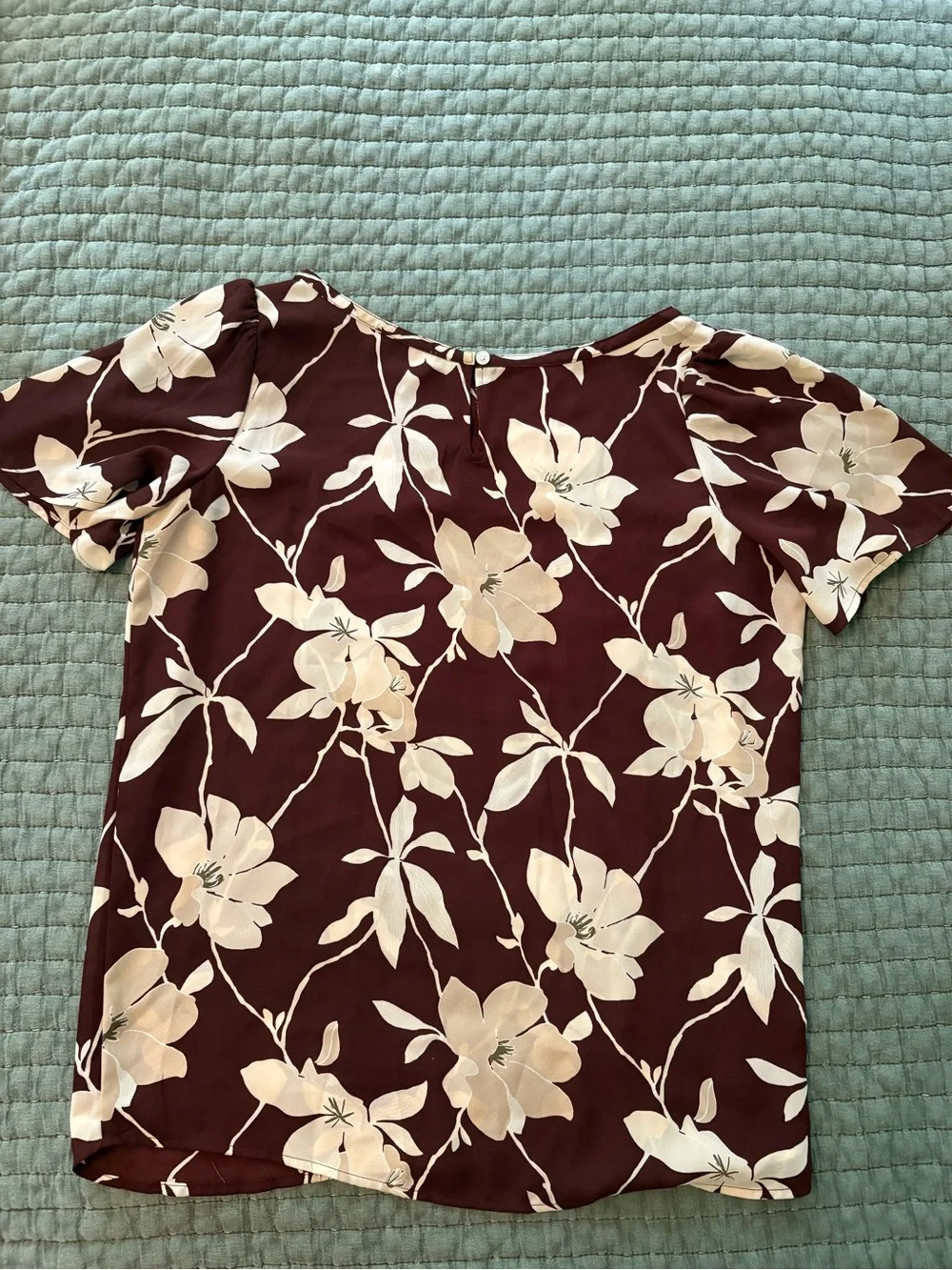 LOFT Burgundy Floral Short-Sleeve Blouse
